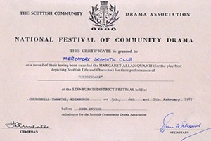 Liddesdale - SCDA One Act Festival certificate