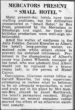 Newspaper review of "Small Hotel"