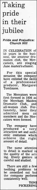 Newspaper review for "Pride and Prejudice"