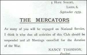 Second World War notice to members