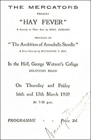 Programme for "The Ambition of Annabella Stordie" & "Hay Fever"