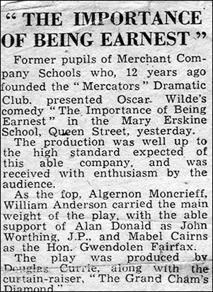 Newspaper review of "The Importance of Being Earnest"